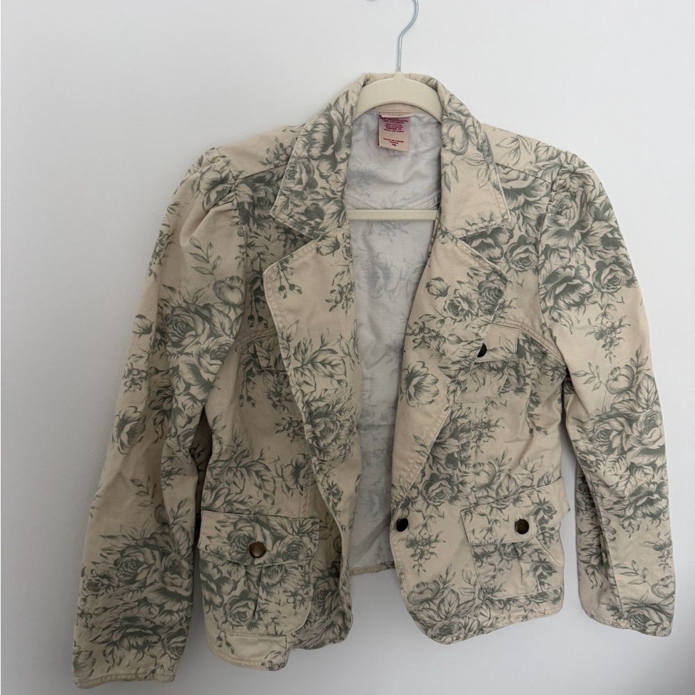 Faded Glory Cream Blazer with Green Accents
